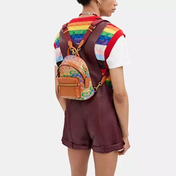 🌈 Coach Charter Backpack 18 In Rainbow Signature Canvas - Picture 5 of 14